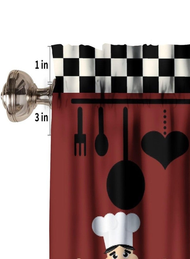 KANEPE Chef Valances Curtain for Kitchen, Cartoon Kitchen Chef White Black Lattice Red Background Window Treatment Valances Short Curtains Rod Pocket Drape for Dining Room Home Decor, 54x18inch - Image 3